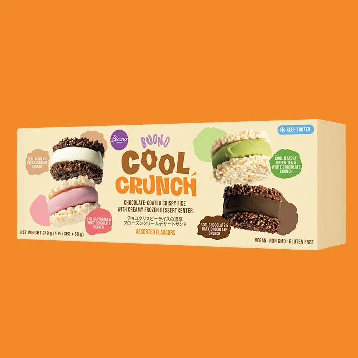Buono Cool Crunch Assorted Flavours Frozen Dessert featuring Vanilla, Raspberry, Chocolate and Matcha Green Tea